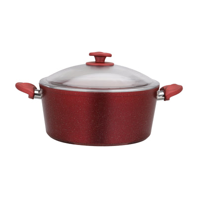 Royalford RF10258 28cm Aluminium Casserole | Granite Non-Stick Cookware with Glass Lid | 5-Layer Construction |4.5mm Thick Aluminium Body | PFOA & PTFE Free | Lightweight