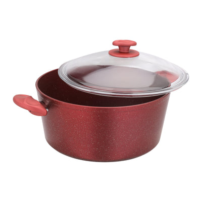 Royalford RF10258 28cm Aluminium Casserole | Granite Non-Stick Cookware with Glass Lid | 5-Layer Construction |4.5mm Thick Aluminium Body | PFOA & PTFE Free | Lightweight