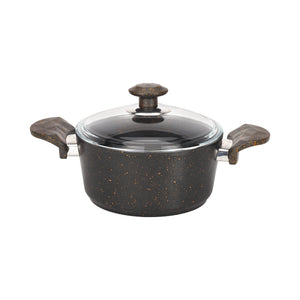 Royalford RF10267 Chef Shield 16 Pieces Granite Coated Cookware Set | Induction Compatible | Extra Thick Base| Non Stick Aluminium Pots& Pans | Glass Lids with Apron