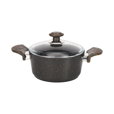 Royalford RF10267 Chef Shield 16 Pieces Granite Coated Cookware Set | Induction Compatible | Extra Thick Base| Non Stick Aluminium Pots& Pans | Glass Lids with Apron