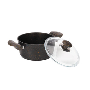 Royalford RF10267 Chef Shield 16 Pieces Granite Coated Cookware Set | Induction Compatible | Extra Thick Base| Non Stick Aluminium Pots& Pans | Glass Lids with Apron