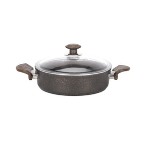 Royalford RF10267 Chef Shield 16 Pieces Granite Coated Cookware Set | Induction Compatible | Extra Thick Base| Non Stick Aluminium Pots& Pans | Glass Lids with Apron