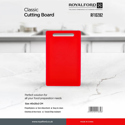 Royalford RF10282 Cutting Board 40x25x2cm Polyethylene Chopping Board | Non-Absorbent Odorless & Non-Toxic Surface | Crack & Chip Resistant | Easy to Clean Design