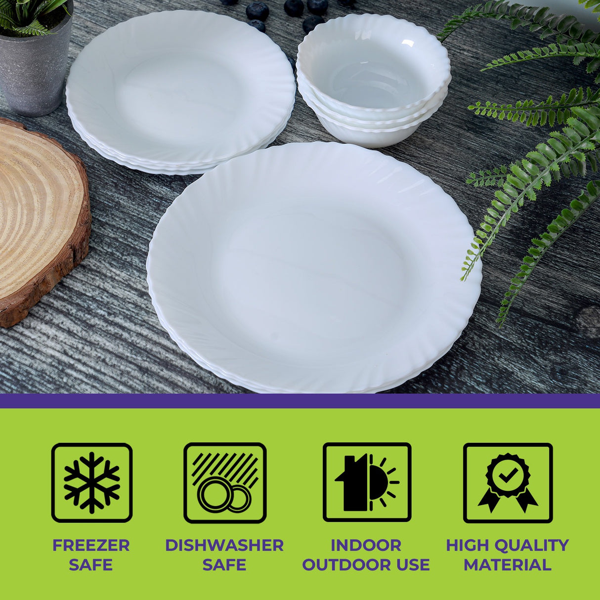 Royalford RF10287 12-Piece Opalware Dinner Set |  Elegant White Tableware with Durable Opal Glass Material | Dishwasher Safe | Freezer Safe |  Lightweight Design