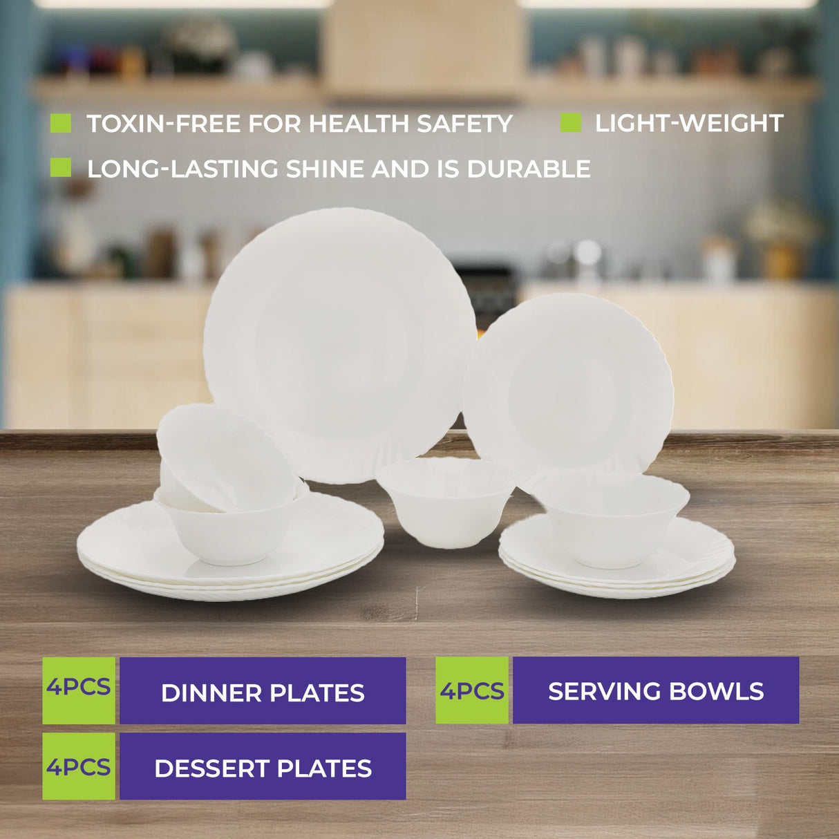 Royalford RF10287 12-Piece Opalware Dinner Set |  Elegant White Tableware with Durable Opal Glass Material | Dishwasher Safe | Freezer Safe |  Lightweight Design
