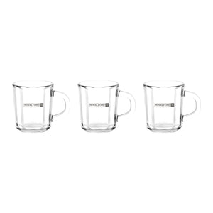 Royalford RF10290 3PCS Glass Mug Set | durable tea & coffee cups with ergonomic handles| transparent glass design, for hot and cold beverages, home, office use|