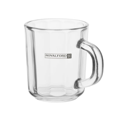 Royalford RF10290 3PCS Glass Mug Set | durable tea & coffee cups with ergonomic handles| transparent glass design, for hot and cold beverages, home, office use|