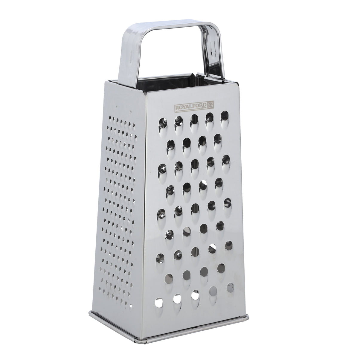 Royalford RF10292 4 Side Stainless Steel Grater 9| ultra-sharp blades & durable food-grade design| grating, slicing, shredding, zesting & dishwasher safe kitchen tool|