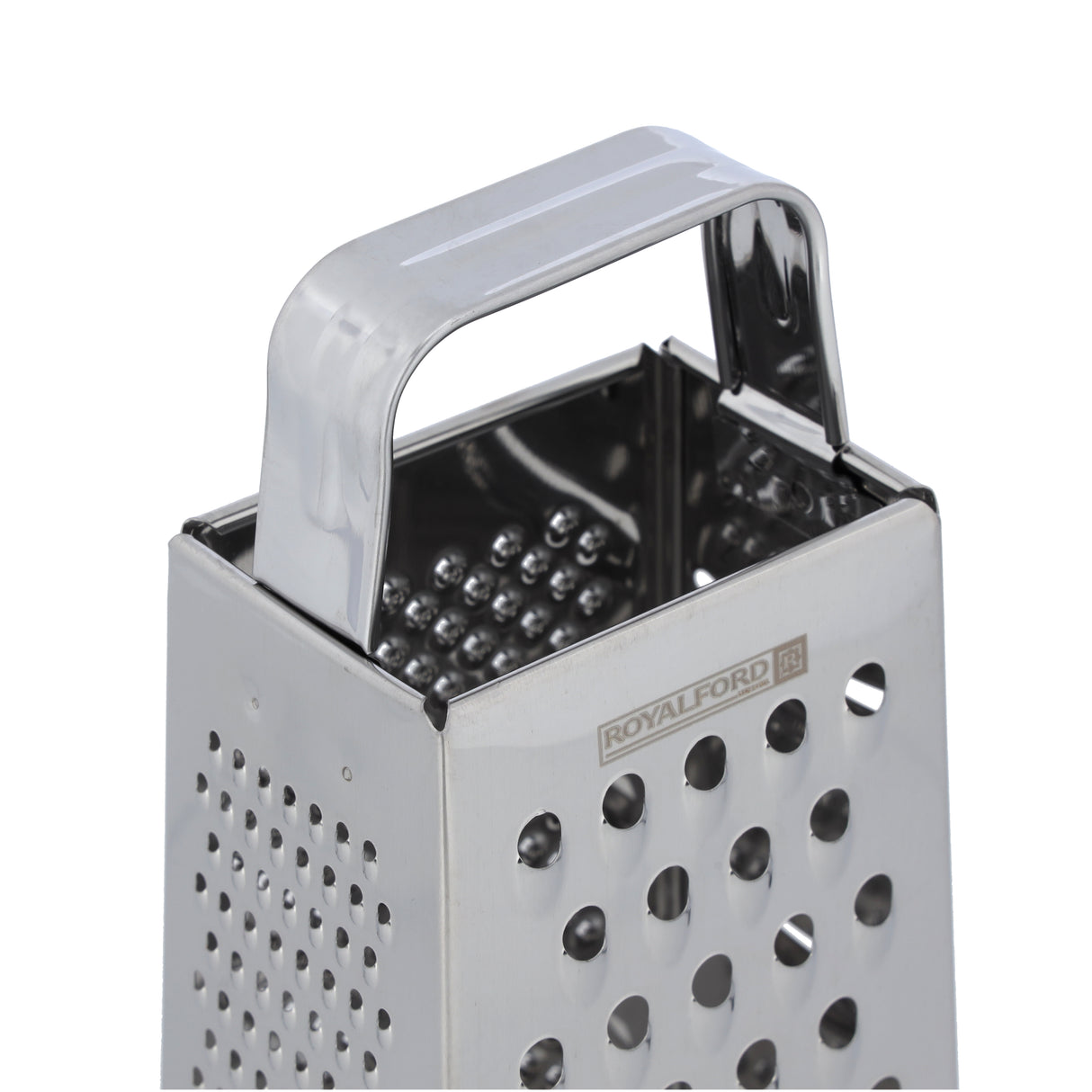 Royalford RF10292 4 Side Stainless Steel Grater 9| ultra-sharp blades & durable food-grade design| grating, slicing, shredding, zesting & dishwasher safe kitchen tool|
