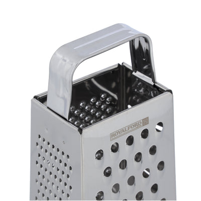 Royalford RF10292 4 Side Stainless Steel Grater 9| ultra-sharp blades & durable food-grade design| grating, slicing, shredding, zesting & dishwasher safe kitchen tool|