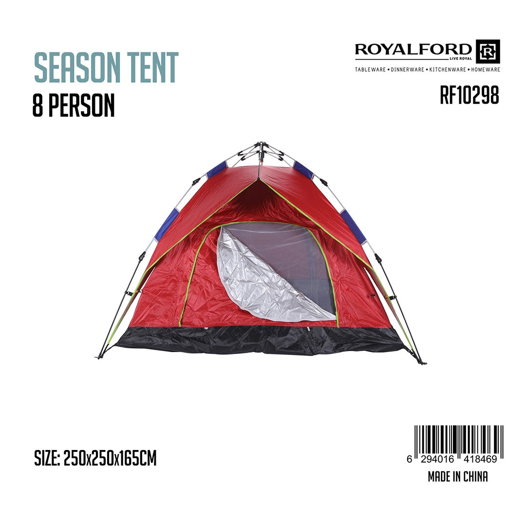 Royalford RF10298 Season Tent | 8 Person Waterproof Camping Tent | Durable Fabric| Spacious Interior| Strong Frame| Portable Design & Outdoor Shelter for Family Trips