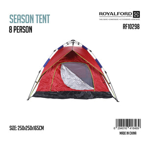 Royalford RF10298 Season Tent | 8 Person Waterproof Camping Tent | Durable Fabric| Spacious Interior| Strong Frame| Portable Design & Outdoor Shelter for Family Trips