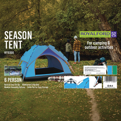 Royalford RF10300 6 Person Season Tent | Waterproof & Durable Camping Tent | Quick Easy Setup| Spacious Portable Outdoor Shelter for  Camping, Travel, Hiking & Adventure