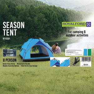 Royalford RF10301 8 Person Season Tent | Waterproof & Durable Camping Tent with Quick Easy Setup | Spacious Portable Outdoor Shelter for Camping, Travel, Hiking  Etc