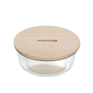 Royalford RF10323 400ml Round Glass Food Container | Bamboo Lid | Borosilicate Airtight Leakproof Food Storage Box | Eco Friendly Kitchen Meal Prep Container| Easy To Use