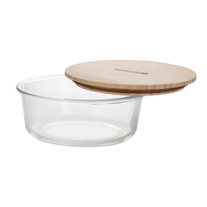 Royalford RF10323 400ml Round Glass Food Container | Bamboo Lid | Borosilicate Airtight Leakproof Food Storage Box | Eco Friendly Kitchen Meal Prep Container| Easy To Use