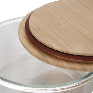 Royalford RF10323 400ml Round Glass Food Container | Bamboo Lid | Borosilicate Airtight Leakproof Food Storage Box | Eco Friendly Kitchen Meal Prep Container| Easy To Use