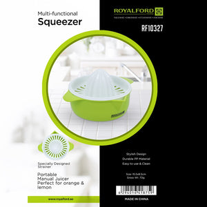 Royalford RF10327 Manual Citrus Juicer | durable design, ergonomic grip & built-in strainer for seeds| for lemons, limes & easy to use, perfect for fresh juice|
