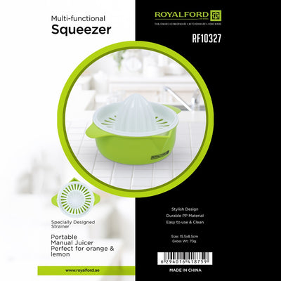 Royalford RF10327 Manual Citrus Juicer | durable design, ergonomic grip & built-in strainer for seeds| for lemons, limes & easy to use, perfect for fresh juice|