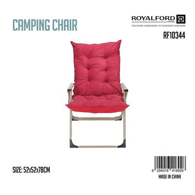 Royalford RF10344 Camping Chair with Cushioned Seat | Lightweight & Portable Design | Foldable Comfortable Outdoor & Indoor Chair for Camping, Picnic & Home Relaxing Use