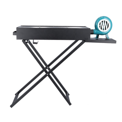 Royalford RF10354 Barbecue Grill Stand with Blower | Durable Iron Charcoal BBQ Stand 30 x 80 cm | Foldable Outdoor Barbecue Grill for Backyard Camping Picnics Use