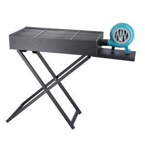 Royalford RF10354 Barbecue Grill Stand with Blower | Durable Iron Charcoal BBQ Stand 30 x 80 cm | Foldable Outdoor Barbecue Grill for Backyard Camping Picnics Use