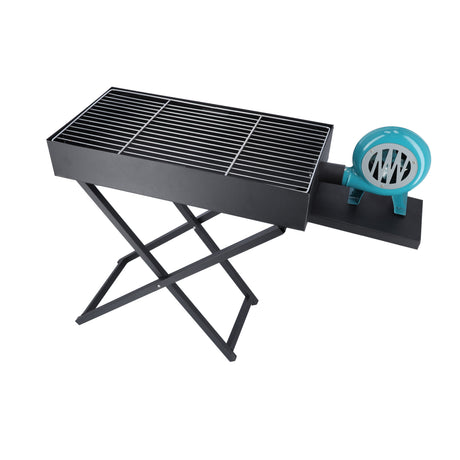 Royalford RF10354 Barbecue Grill Stand with Blower | Durable Iron Charcoal BBQ Stand 30 x 80 cm | Foldable Outdoor Barbecue Grill for Backyard Camping Picnics Use