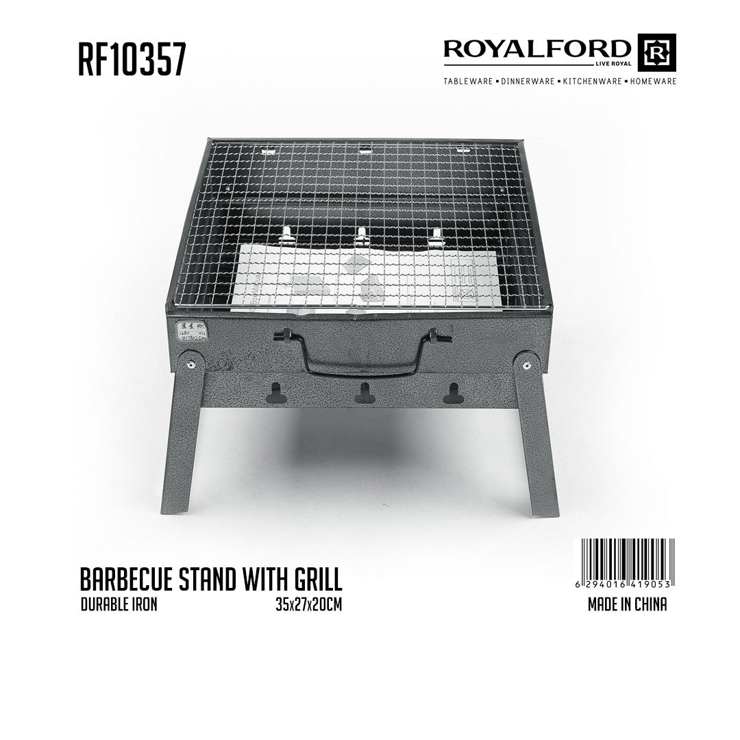 Royalford RF10357 Compact Portable Charcoal Grill | Durable Iron Body|  Easy-Fold BBQ | Lightweight Travel-Friendly Grill for Camping, Picnic, Beach & Outdoor Cooking