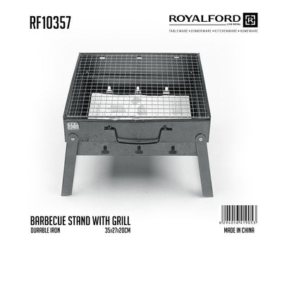 Royalford RF10357 Compact Portable Charcoal Grill | Durable Iron Body|  Easy-Fold BBQ | Lightweight Travel-Friendly Grill for Camping, Picnic, Beach & Outdoor Cooking