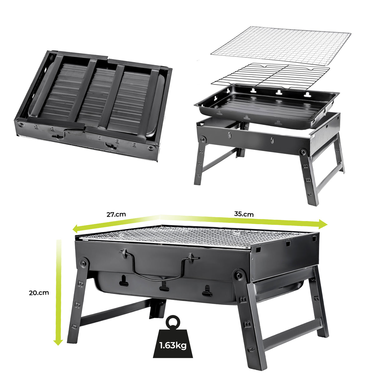 Royalford Portable BBQ Stand RF10358 | Folding Iron Grill 35×27×20cm | Compact Carry-Case Design| Durable Heat-Resistant Build| Easy to Transport for Camping & Picnics