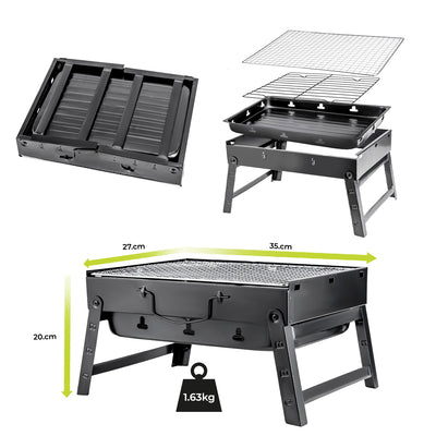 Royalford Portable BBQ Stand RF10358 | Folding Iron Grill 35×27×20cm | Compact Carry-Case Design| Durable Heat-Resistant Build| Easy to Transport for Camping & Picnics