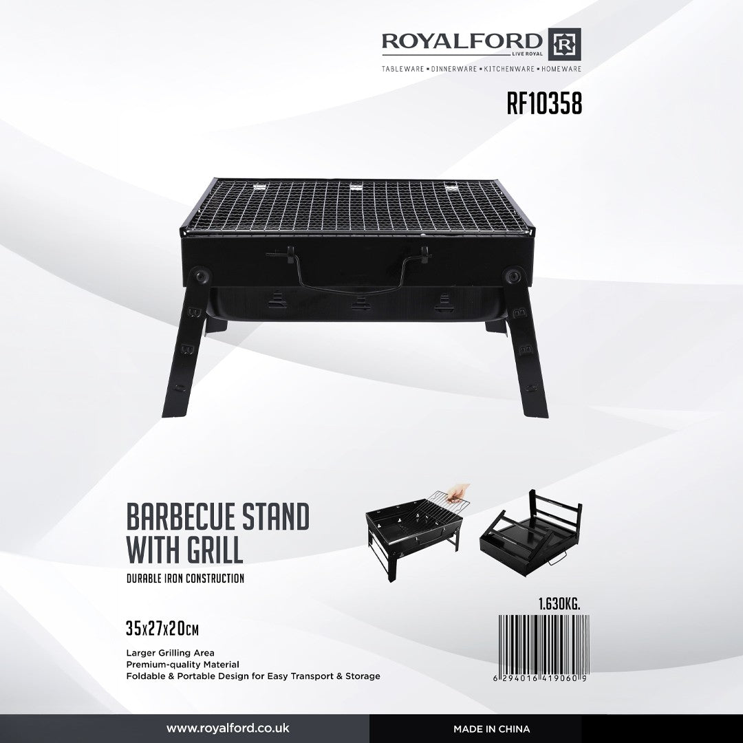 Royalford Portable BBQ Stand RF10358 | Folding Iron Grill 35×27×20cm | Compact Carry-Case Design| Durable Heat-Resistant Build| Easy to Transport for Camping & Picnics