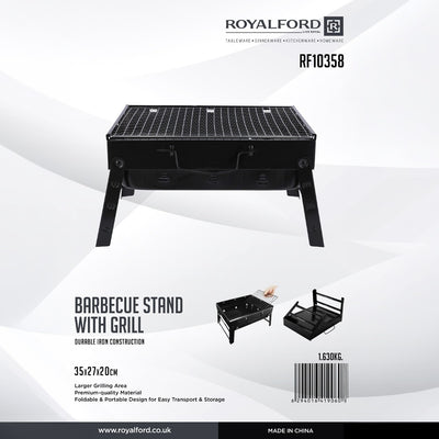 Royalford Portable BBQ Stand RF10358 | Folding Iron Grill 35×27×20cm | Compact Carry-Case Design| Durable Heat-Resistant Build| Easy to Transport for Camping & Picnics