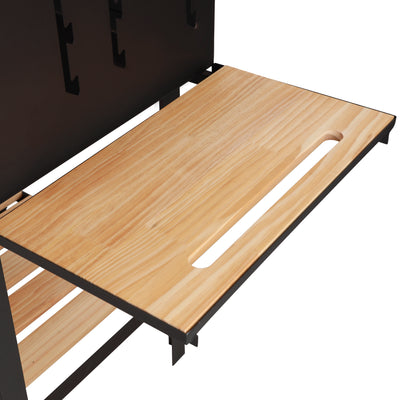 Royalford RF10369 Barbecue Stand with Grill | Durable Iron Charcoal BBQ Grill with Large Cooking Area | Side Wooden Shelves | Wheels & Easy Outdoor Grilling Design