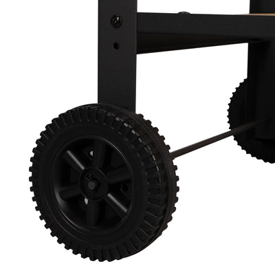 Royalford RF10369 Barbecue Stand with Grill | Durable Iron Charcoal BBQ Grill with Large Cooking Area | Side Wooden Shelves | Wheels & Easy Outdoor Grilling Design