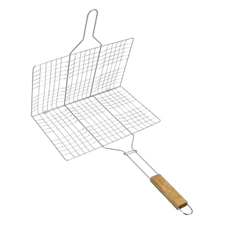 Royalford RF10371 BBQ Grill | Chromium Plated Iron Grill Net with Wooden Handle | Portable Barbecue Rack for Fish, Meat &  Vegetables | Outdoor Camping BBQ Cooking Tool