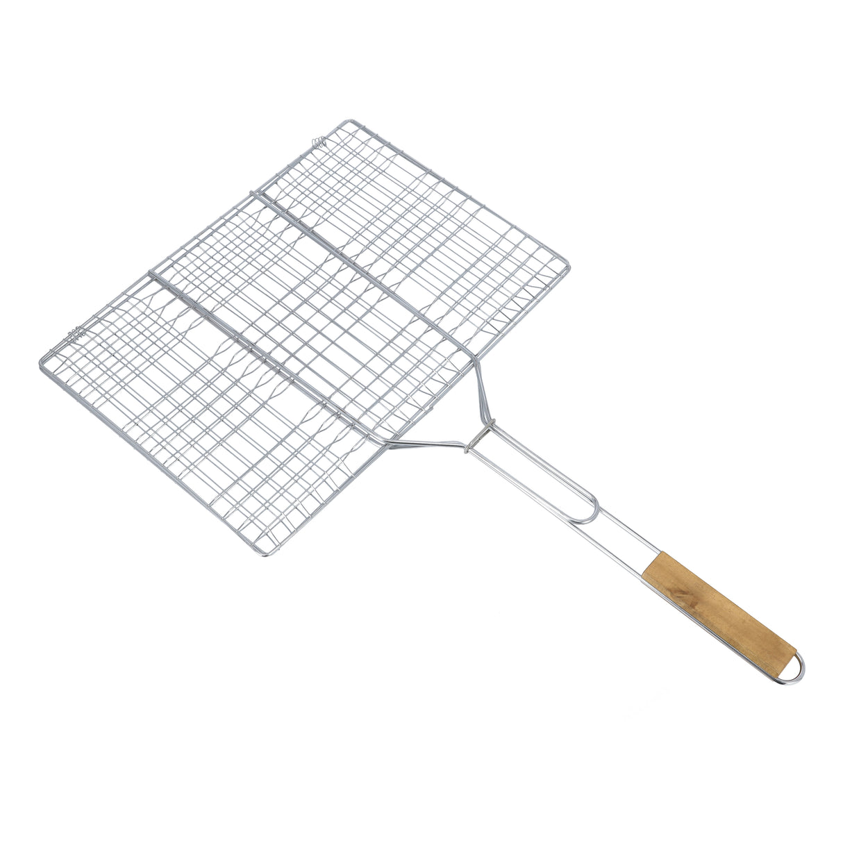 Royalford RF10373 Chrome Plated Iron BBQ Grill  with Wooden Handle | Heavy Duty Barbecue Grilling Basket for Chicken, Fish, Meat, Vegetables & Outdoor Camping Use