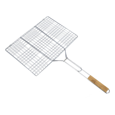 Royalford RF10373 Chrome Plated Iron BBQ Grill  with Wooden Handle | Heavy Duty Barbecue Grilling Basket for Chicken, Fish, Meat, Vegetables & Outdoor Camping Use