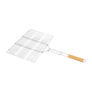 Royalford RF10373 Chrome Plated Iron BBQ Grill  with Wooden Handle | Heavy Duty Barbecue Grilling Basket for Chicken, Fish, Meat, Vegetables & Outdoor Camping Use