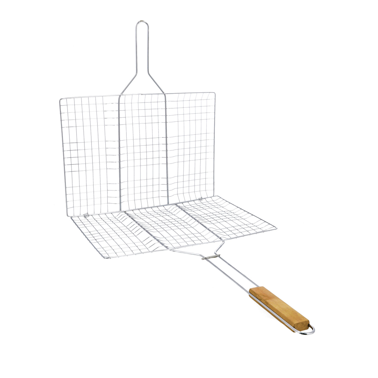 Royalford RF10373 Chrome Plated Iron BBQ Grill  with Wooden Handle | Heavy Duty Barbecue Grilling Basket for Chicken, Fish, Meat, Vegetables & Outdoor Camping Use