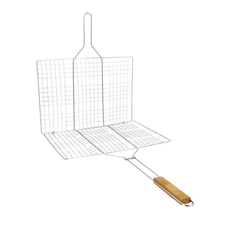 Royalford RF10373 Chrome Plated Iron BBQ Grill  with Wooden Handle | Heavy Duty Barbecue Grilling Basket for Chicken, Fish, Meat, Vegetables & Outdoor Camping Use
