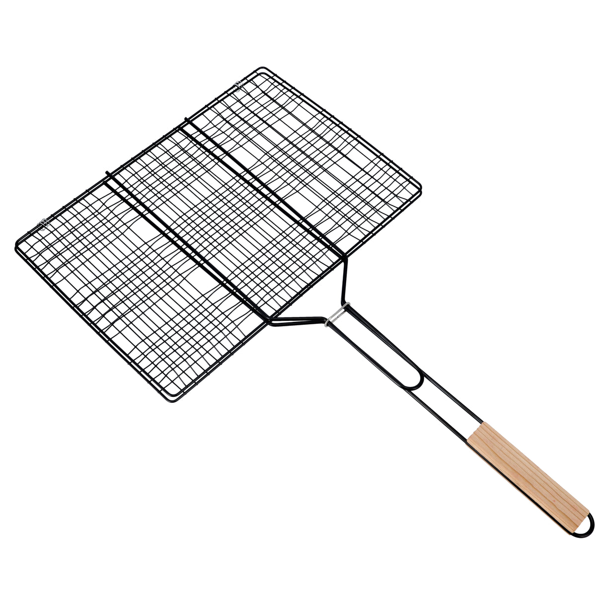 Royalford RF10374 Barbecue Grill Rack  | Heavy Duty E-Coated Iron BBQ Grilling Basket | Heat Resistant Wooden Handle for Chicken, Fish, Meat & Vegetables Outdoor Use