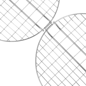 Royalford RF10375 BBQ Grill Round Chrome Plated Iron Grill | Wooden Handle | Multipurpose BBQ Grilling Basket for Chicken, Fish, Meat & Vegetables Outdoor Barbecue Tool