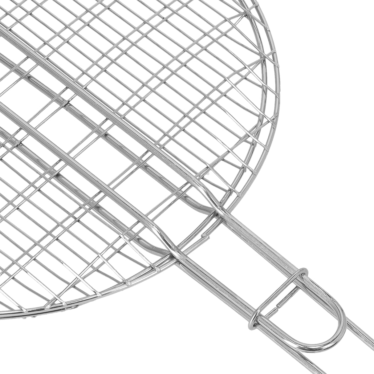 Royalford RF10375 BBQ Grill Round Chrome Plated Iron Grill | Wooden Handle | Multipurpose BBQ Grilling Basket for Chicken, Fish, Meat & Vegetables Outdoor Barbecue Tool