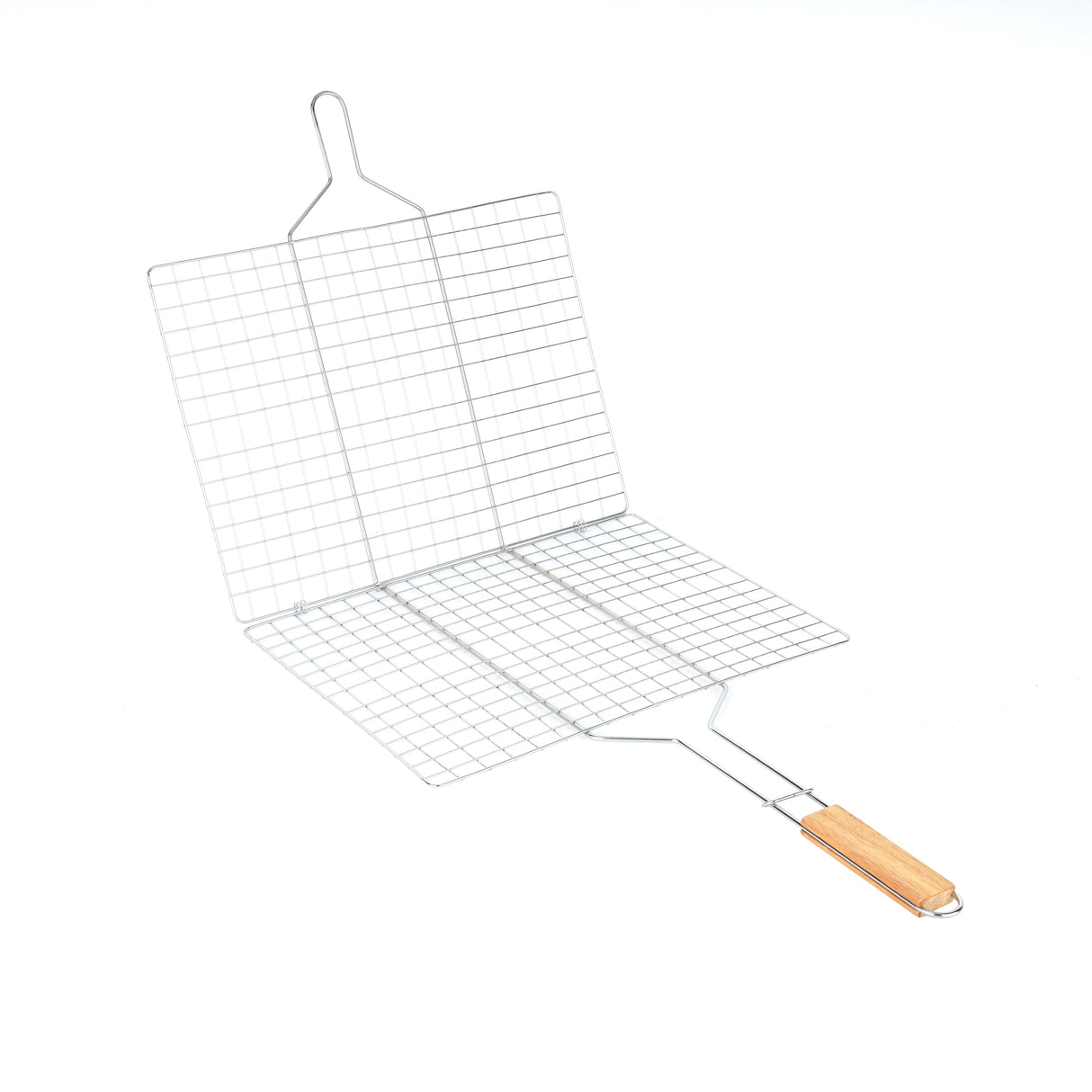 Royalford RF10376 BBQ Grill | Chromium Plated Iron Barbecue Grill Basket with Wooden Handle | Lockable Grilling Net for Chicken, Fish, Meat & Vegetables | Easy to clean