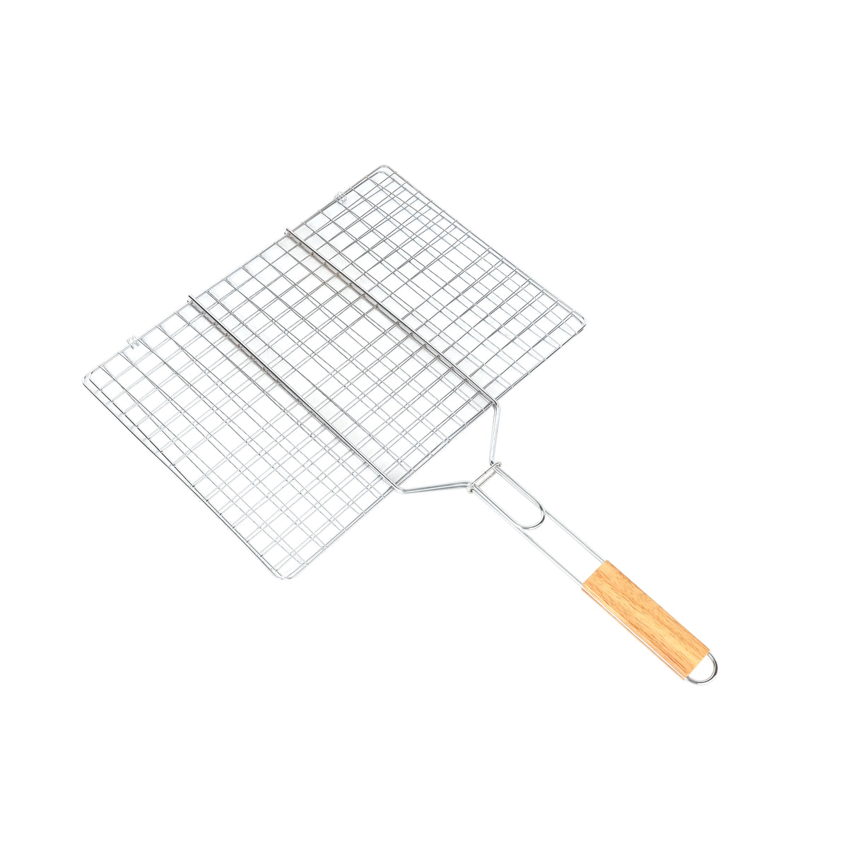 Royalford RF10376 BBQ Grill | Chromium Plated Iron Barbecue Grill Basket with Wooden Handle | Lockable Grilling Net for Chicken, Fish, Meat & Vegetables | Easy to clean