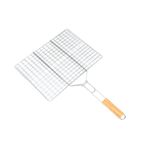 Royalford RF10376 BBQ Grill | Chromium Plated Iron Barbecue Grill Basket with Wooden Handle | Lockable Grilling Net for Chicken, Fish, Meat & Vegetables | Easy to clean