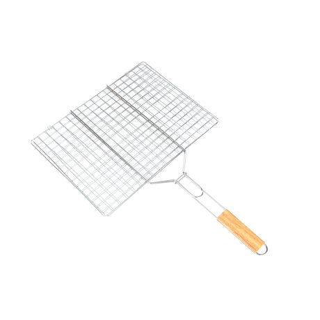 Royalford RF10376 BBQ Grill | Chromium Plated Iron Barbecue Grill Basket with Wooden Handle | Lockable Grilling Net for Chicken, Fish, Meat & Vegetables | Easy to clean