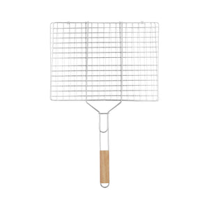 Royalford RF10376 BBQ Grill | Chromium Plated Iron Barbecue Grill Basket with Wooden Handle | Lockable Grilling Net for Chicken, Fish, Meat & Vegetables | Easy to clean