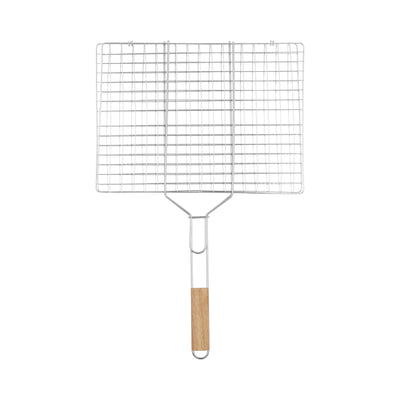 Royalford RF10376 BBQ Grill | Chromium Plated Iron Barbecue Grill Basket with Wooden Handle | Lockable Grilling Net for Chicken, Fish, Meat & Vegetables | Easy to clean